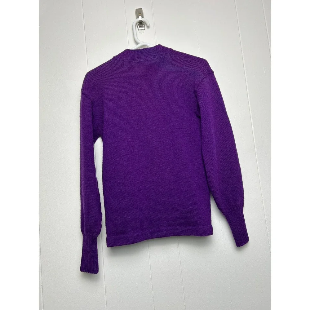 Vintage 100% Pure Wool Purple V-Neck‎ Cardigan Sweater Women's M english winter